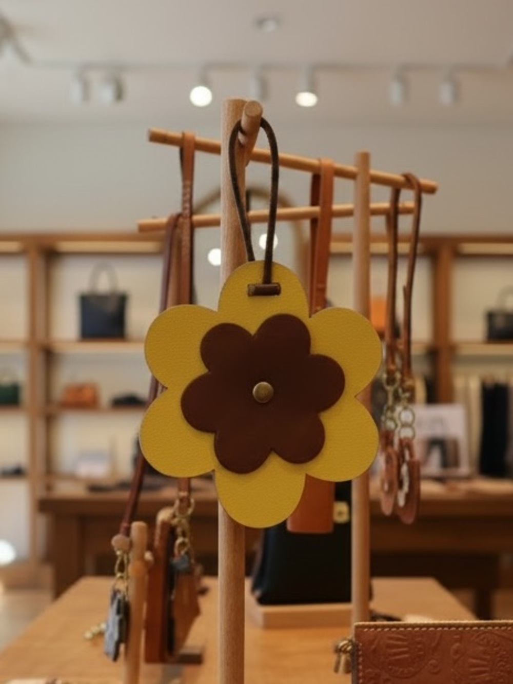 Yellow Daisy Flower Leather Bag Tag Charm